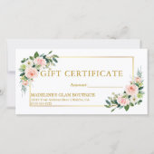 Waterverf Roze Witte Bloemen Goud Cadeaubon (Voorkant)