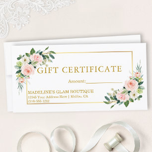 Waterverf Roze Witte Bloemen Goud Cadeaubon