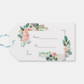 Waterverf Roze Witte Bloemen Groen Lijst Weddensch Cadeaulabel (Achterkant Horizontaal)