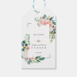 Waterverf Roze Witte Bloemen Groen Lijst Weddensch Cadeaulabel
