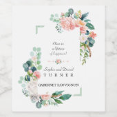 Waterverf Roze Witte Bloemen Groen Lijst Weddensch Wijn Etiket (Enkel label)