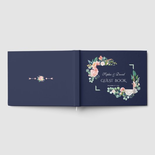 Waterverf Roze Witte Bloemen Groene Frame Trouwdag Gastenboek (Volledig)