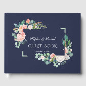 Waterverf Roze Witte Bloemen Groene Frame Trouwdag Gastenboek (Voorkant)