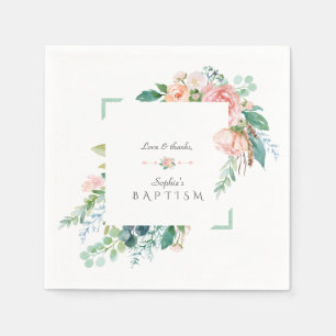 Waterverf Roze Witte Bloemen Groene Lijst Huwelijk Servet