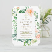 Waterverf Roze Witte Bloemen Lijst Baptisme Kaart (Staand voorkant)