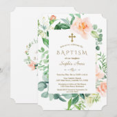 Waterverf Roze Witte Bloemen Lijst Baptisme Kaart (Voorkant / Achterkant)