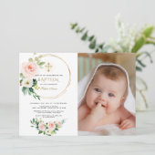 Waterverf Roze Witte Bloemen Meisje Foto Doop I Kaart (Staand voorkant)