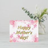Waterverf Roze Witte Bloemen Moederdag Wens Folie Feestdagen Briefkaart (Staand Voorkant)