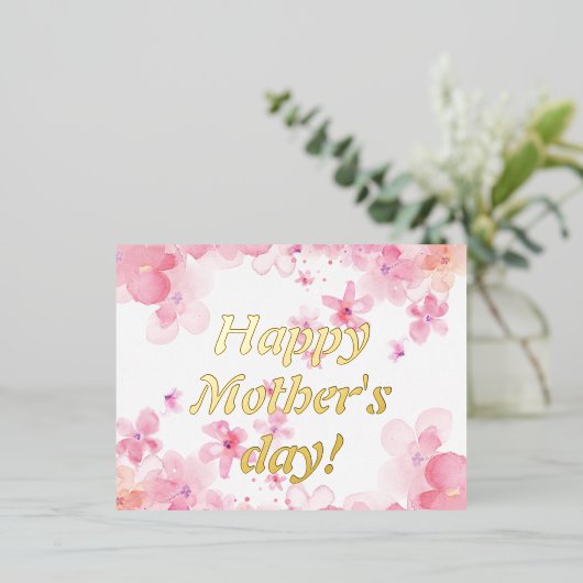 Waterverf Roze Witte Bloemen Moederdag Wens Folie Feestdagen Briefkaart (Staand Voorkant)