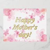 Waterverf Roze Witte Bloemen Moederdag Wens Folie Feestdagen Briefkaart (Voorkant)