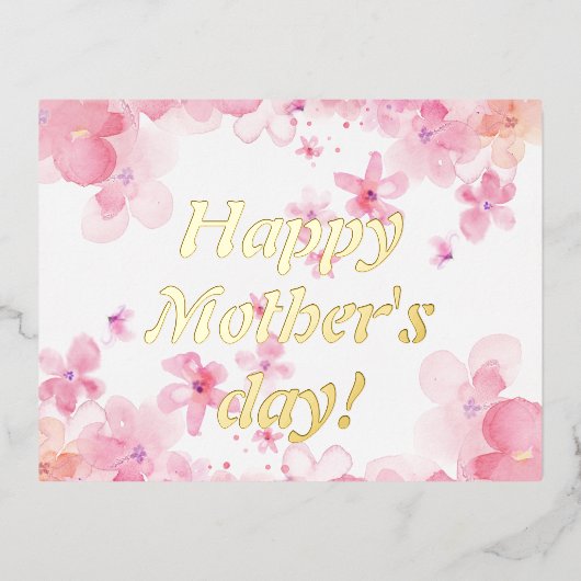 Waterverf Roze Witte Bloemen Moederdag Wens Folie Feestdagen Briefkaart (Voorkant)