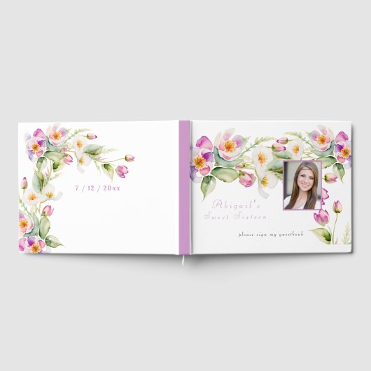 Waterverf Roze Witte Bloemen Sweet Sixteen Gastenboek (Volledig)
