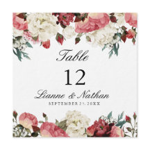 Waterverf Roze & Witte Bloementafel + Menu Kaart