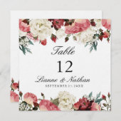 Waterverf Roze & Witte Bloementafel + Menu Kaart (Voorkant / Achterkant)