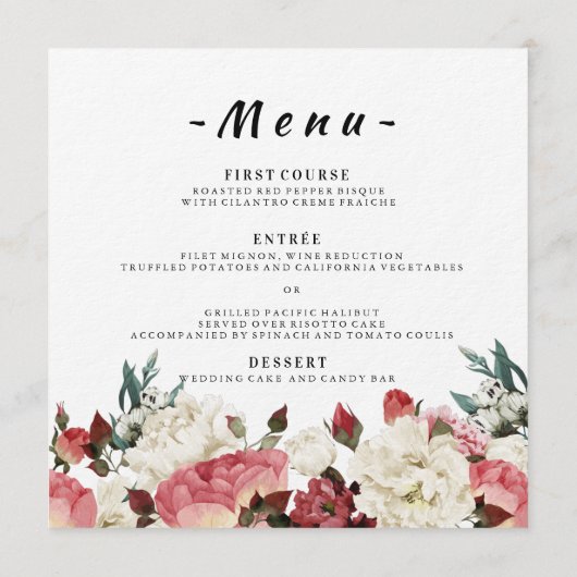 Waterverf Roze & Witte Bloementafel + Menu Kaart (Achterkant)