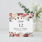 Waterverf Roze & Witte Bloementafel + Menu Kaart (Staand voorkant)