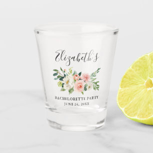 Waterverf Roze Witte Bloemige Bachelorette Feest Shot Glas