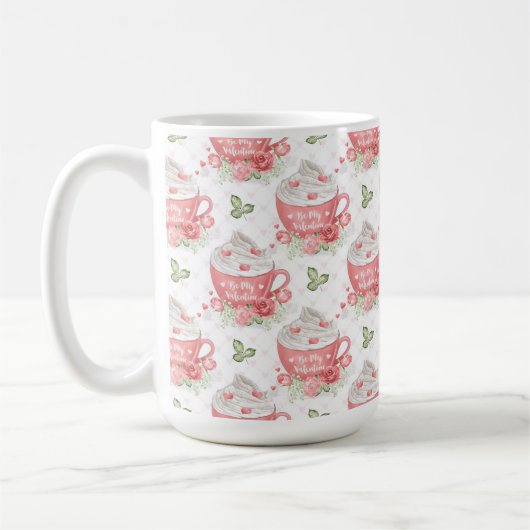 WATERVERF ROZE & WITTE CUPS MET SLAGROOM KOFFIEMOK (Links)