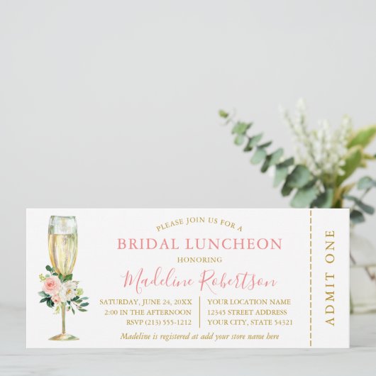 Waterverf Roze witte flora Bridal Lunch Ticket Kaart (Staand voorkant)