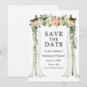 Waterverf roze witte flora save the date (Voorkant / Achterkant)