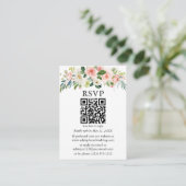 Waterverf roze witte Floral bruiloft QR RSVP Informatiekaartje (Staand voorkant)