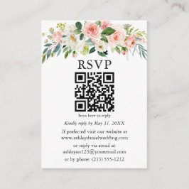 Waterverf roze witte Floral bruiloft QR RSVP Informatiekaartje