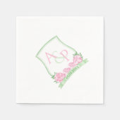 Waterverf Roze witte Floral paren Crest Servet (Voorkant)