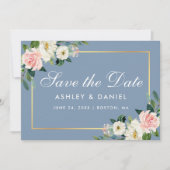 Waterverf Roze witte kleur Stustblauw Save The Date (Voorkant)