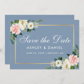 Waterverf Roze witte kleur Stustblauw Save The Date (Voorkant / Achterkant)