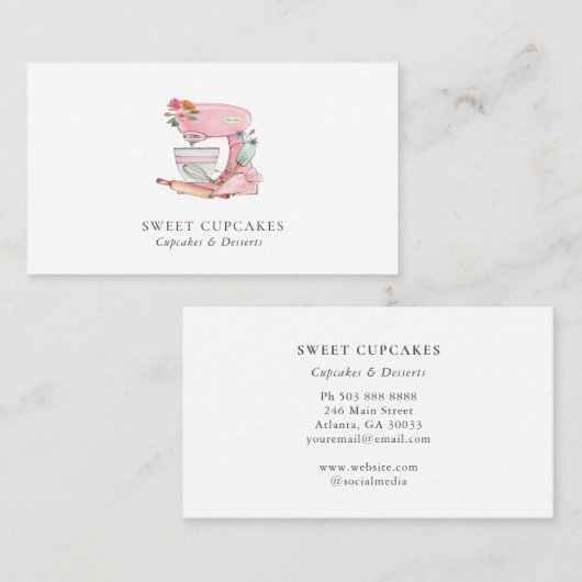 Waterverf Roze & witte mixer Bakkerij Visitekaartje (Voorkant / Achterkant)