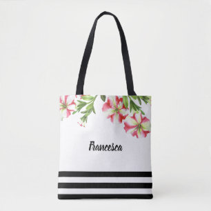 Waterverf roze witte petunia tote bag