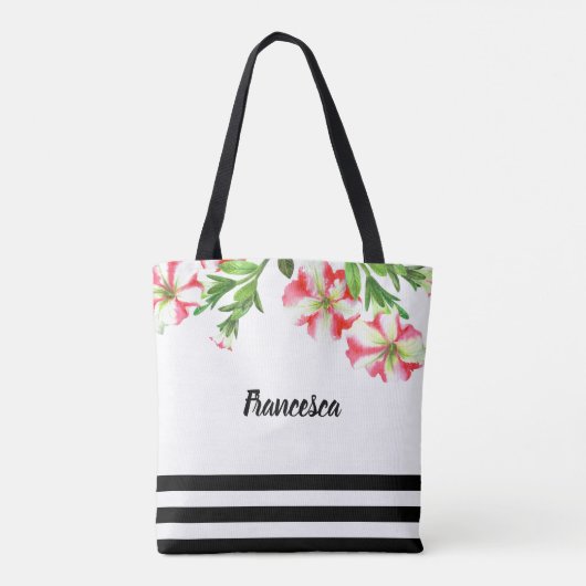 Waterverf roze witte petunia tote bag (Achterkant)
