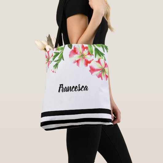 Waterverf roze witte petunia tote bag (Dichtbij)