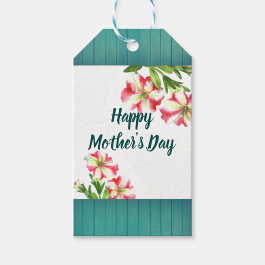 Waterverf Roze Witte Petunias Floral Moederdag Cadeaulabel (Voorkant)