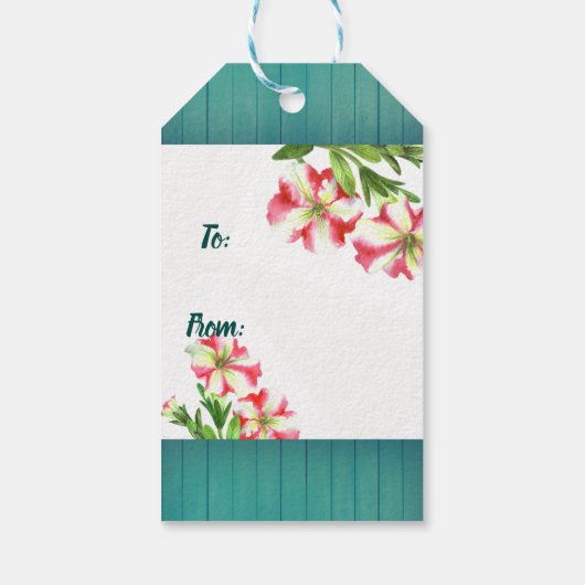 Waterverf Roze Witte Petunias Floral Moederdag Cadeaulabel (Achterkant)