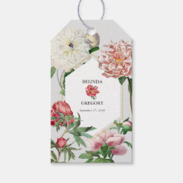 Waterverf Roze Witte Pioen Bloemen Bruiloft Cadeaulabel