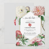Waterverf Roze Witte Pioen Bloemen Bruiloft Save The Date (Voorkant / Achterkant)