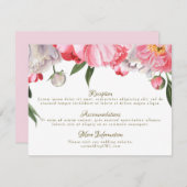 Waterverf Roze & Witte Pioen Bloemige Bruiloft Informatiekaartje (Voorkant / Achterkant)