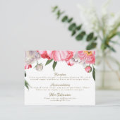 Waterverf Roze & Witte Pioen Bloemige Bruiloft Informatiekaartje (Staand voorkant)