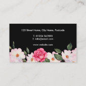 Waterverf Roze witte rozen Ballerina Floral Black Visitekaartje (Achterkant)