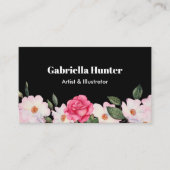 Waterverf Roze witte rozen Ballerina Floral Black Visitekaartje (Voorkant)