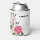 Waterverf Roze witte rozen Ballerina Floral Leafy Blikjeskoeler (Blikje Achterkant)