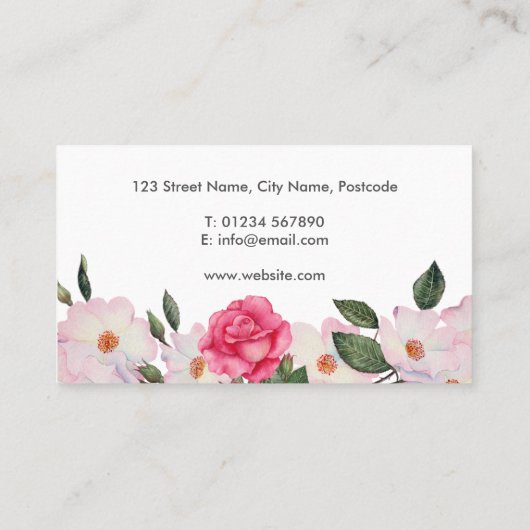 Waterverf Roze witte rozen Ballerina Floral Visitekaartje (Achterkant)