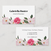Waterverf Roze witte rozen Ballerina Floral Visitekaartje (Voorkant / Achterkant)