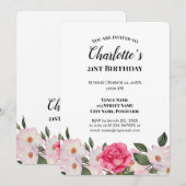 Waterverf roze witte rozen Birthday Party Kaart (Voorkant / Achterkant)