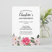 Waterverf roze witte rozen Birthday Party Kaart (Staand voorkant)