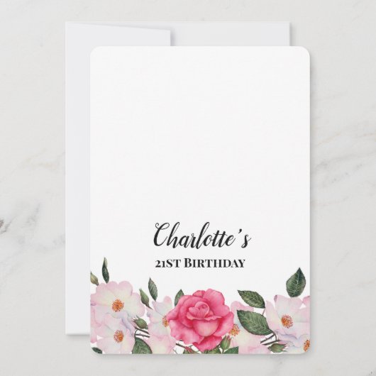 Waterverf roze witte rozen Birthday Party Kaart (Achterkant)