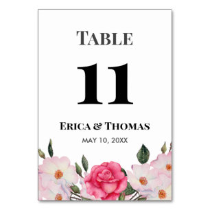 Waterverf roze witte rozen bruiloft kaart