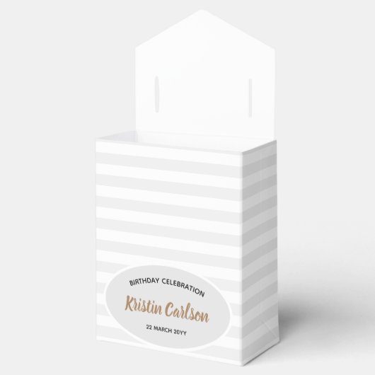 Waterverf roze witte rozen grijze strepen patroon bedankdoosjes (Geopend)