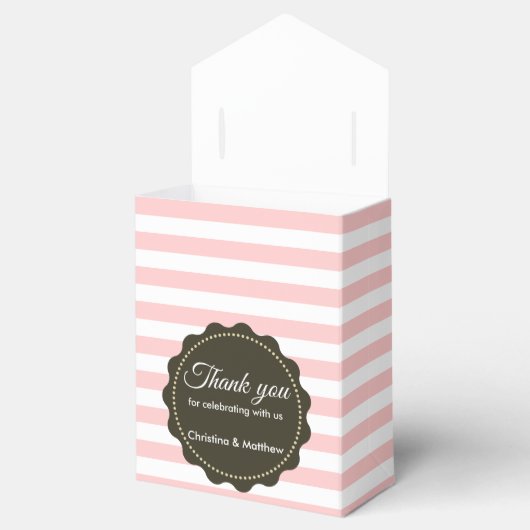 Waterverf roze witte rozen grijze strepen patroon bedankdoosjes (Geopend)